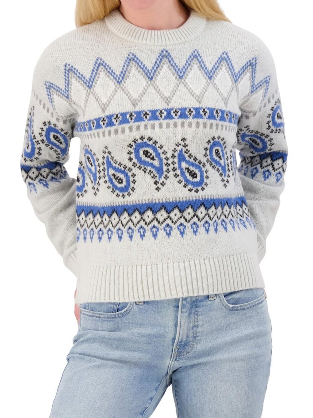 Lucky Brand Fair Isle Crew Sweater Light Blue - SIZE MEDIUM